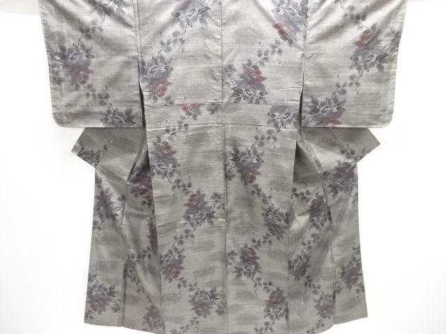 JAPANESE KIMONO / SILK / DORO OSHIMA TSUMUGI / WOVEN FLOWERS